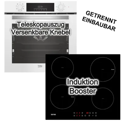 Produktbild von Herdset Beko Einbaubackofen Teleskopauszug SteamShine® weiß + Bauknecht Induktionskochfeld Booster Touch