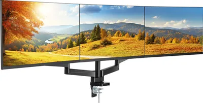 Produktbild von VEVOR Monitor-Halterung Tragarm für 3 Monitore 330-686 mm, Höhenverstellbarer Tischhalterung, 75 x 75 mm und 100 x 100 mm VESA-Muster Monitor Halterung 360-Grad-Drehung Neigbar Schwenkbar, Schwarz
