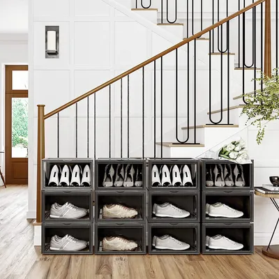 Obrázek produktu pro SONGMICS sada 6 boxů na boty, stohovatelný organizér na boty, plastové boxy s průhlednými dvířky, na boty do velikosti 46, 36 x 28 x 22 cm, černá LSP06CB