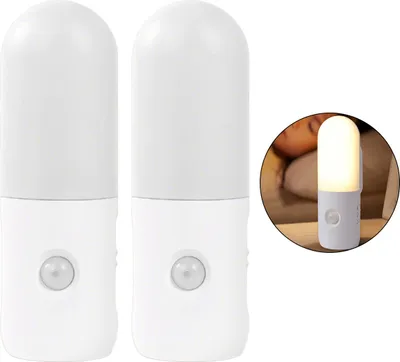 Produktbild von 2Pcs Intelligentes LED Nachtlicht mit Bewegungsmelder, USB wiederaufladbar, 3 Lichtfarben, Kinderzimmer & Flur
