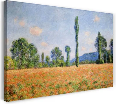 Produktbild von Leinwandbild (80x60cm): Claude Monet - Mohnfeld Giverny, echter Holz-Keilrahmen inkl. Aufhänger, handgefertigt in Deutschland