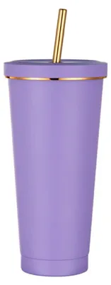 Edelstahl-Isolierbecher 750 ml mit Strohhalm, lila