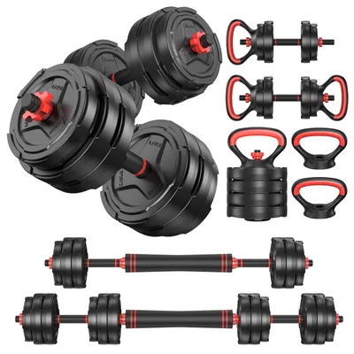 Imagen del producto de Juego de mancuernas ajustable 4 en 1 de 20 kg, con barra de conexión, para entrenamiento en casa