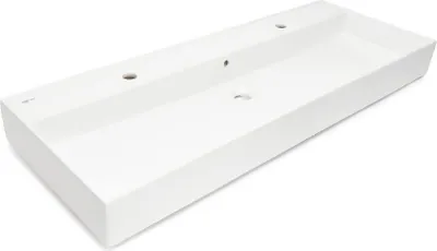 Produktbild von SAT Infinitio Doppelwaschtisch mit Überlauf und Hahnlochbohrung 121,4 cm x 46,9 cm, weiß