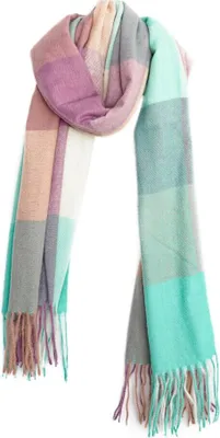 Obrázok produktu pre Moderná šatka s strapcami v károvanom vzore - šatka pre ženy, 70 x 180 cm ružová/tyrkysová