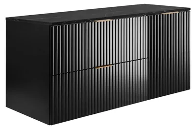 Immagine prodotto di Mobile da bagno sospeso, nero / piano di lavoro effetto marmo nero (MDF), 120 x 57 x 46 cm