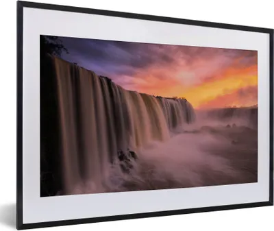 Produktbild von MuchoWow® Gerahmtes Poster Wasserfall - Sonnenuntergang - Natur 60x40 cm - Poster mit Schwarzem Bilderrahmen Wandposter Rahmen Foto Bilder - Schlafzimmer - Plakat in Rahmen - Drucken