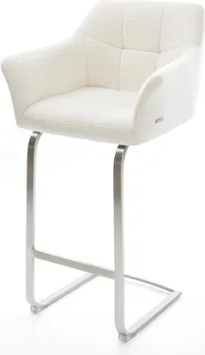 Produktbild von DELIFE Barstuhl Yulo-Flex Bouclé Soft Beige Freischwinger Flach Edelstahl Silberfarben