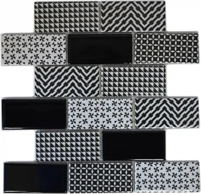 Produktbild von Mosaikfliese Keramik weiß grau schwarz Subway Fliesenspiegel MOS26M-0301_f