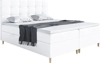 Produktbild von MEBLINI Boxspringbett mit Bettkasten - Gepolstert Doppelbett mit Matratze und Topper - Polsterbett mit Stauraum - Bett mit Kopfteil - Stauraumbett - DICO - 120x200 - H4/Weiß Kunstleder