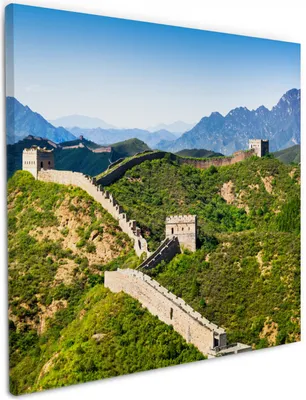 Produktbild von Wallario Premium Leinwandbild Die Chinesische Mauer - Wahrzeichen in China im Sommer in Größe 50 x 50 cm