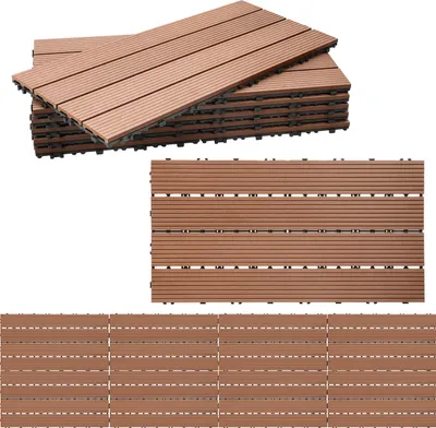 Obrázok produktu pre Vigevee 30 x 60 cm, hnedé terasové dlaždice, 48 kusov, dlaždice s klikovým spojom v drevenom vzhľade, WPC dlaždice