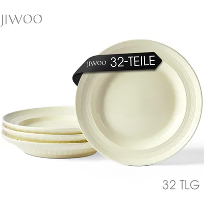 Produktbild von Tief Teller Set 32-teiliges Ø20,4 cm Keramik Suppen-, Pasta- & Speiseteller für 32 Personen mikrowellen- & spülmaschinenfest