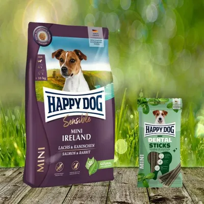 Produktbild von Happy Dog Supreme Mini Ireland 4 kg + Happy Dog Dental Snacks Dental Sticks Mini *geschenkt*