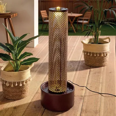 Produktbild von Outdoor Brunnen "Burgundy" aus Metall in rotbraun / gold, LED Beleuchtung, Springbrunnen 75 cm hoch, Gartenbrunnen