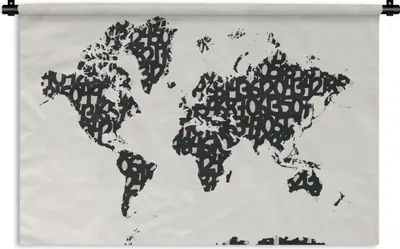 Produktbild von MuchoWow® Wandteppich Wandbehang Weltkarte - Zahlen - Weiß 120x80 cm Tapisserie Dekoration Wandtuch - Wanddekorationen - Wandtücher