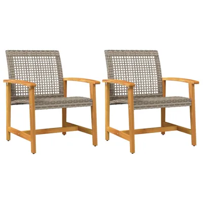Image de vidaXL Chaises de jardin 2 pcs. Gris Poly rotin et bois d'acacia