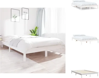 Zdjęcie produktu dla vidaXL Łóżko z litego drewna białe 160x200 cm sosna - Łóżka i ramy łóżek