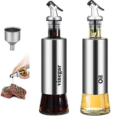 Productafbeelding van Famanu Olie- en azijnset - 2 stuks - 300 ml, met trechter en schenktuit voor in de keuken
