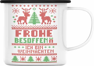 Produktbild von Trendation - Weihnachten Emaille Tasse Ich Bin WeihnachtsEmaille Tasse WeihnachtsEmaille Tassen Lustig Glühwein Becher Geschenk Emaille Tassen Weihnachtsmarkt Frauen Männer (Schwarz)