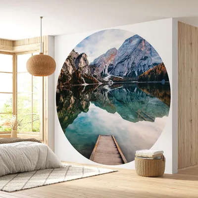 Image de Papier peint rond / cercle - Lumaléa - Montagnes - Papier Premium 185gr Lavable - Diamètre 90 cm