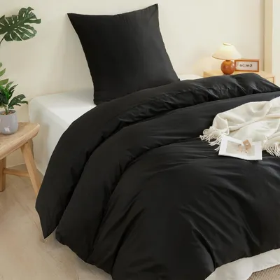 Produktbild von Bettwäsche-Set 2-teilig 155x220cm + 80x80cm Schwarz 100% Baumwolle  Reißverschluss