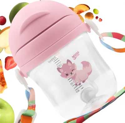 Produktbild von Trinklernbecher mit beschwerter Strohhalm Sippy-Flasche, pink