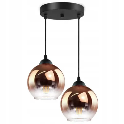 Zdjęcie produktu dla LUXOLAR - Lampa wisząca 2 płomienie szklany klosz miedziano-przezroczysty, lampa sufitowa E27 60W do salonu, kuchni