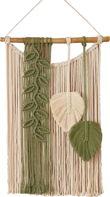 Obrázok produktu pre Macramé závesné tapisérie s listovým perím boho dekorácie tapisérie ručne vyrobené domáce dekorácie bohémske obývacia izba byt spálňa svadobné dekorácie, zelená