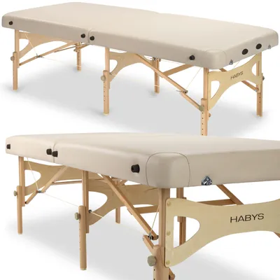 Produktbild von Habys Massageliege für Feldenkrais - Ilan Lev - Therapie | Klappbar Tragebares Höhenverstellbar | Massagetisch Massagebank | Holz Beige | 192 x 80 cm