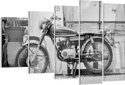 Produktbild von Bild auf Leinwand - Leinwandbild - 5 Teile - Alt Motorrad Schwarz und Weiß - 150x100cm - Wand Bild - Wanddeko - Wandbilder - Leinwanddruck - Bilder - Wanddekoration - Leinwand bilder - EG150x100-4487