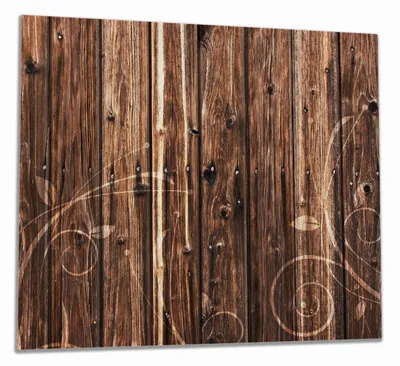 Produktbild von Wallario Herdabdeckplatte aus Glas, Größe 60 x 52 cm 1-teilig, Motiv Holz in dunkelbraun mit Blumenmuster - Schnörkel