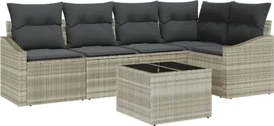 Image de vidaXL Ensemble canapé avec coussins 6 pcs gris clair Poly rotin