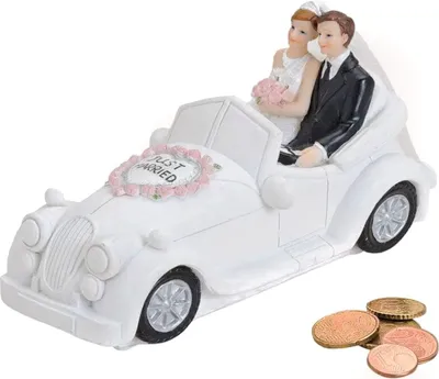 Produktbild von Spardose Hochzeitsauto mit Brautpaar 16 cm Sparschwein Hochzeit Heirat Sparschwein