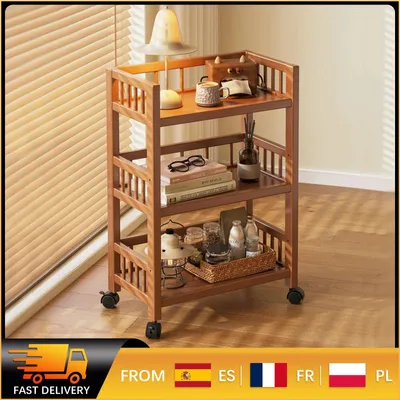 Immagine prodotto di Carrello portaoggetti mobile in bambù a 3 ripiani, ideale per la cucina e il bagno, con ripiano stretto e ruote bloccabili