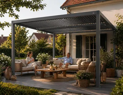 Produktbild von PURPLE LEAF Pergola 3x4,25m Wasserdicht Winterfest, Aluminium Pavillon mit Verstellbarem Lamellendach, Grau