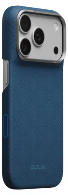 Image de Étui PITAKA Edge Case Argyle MagSafe pour iPhone 18 Pro / 17 Pro, couleur bleu nuit