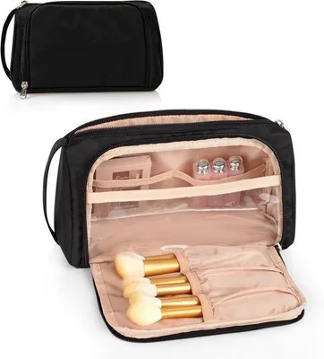Produktbild von Damen Reisebeutel aus Oxford Stoff - schwarzer Kosmetikbeutel - kleine Reisekosmetiktasche