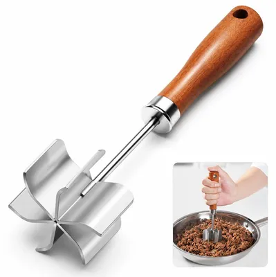 Produktbild von Küchen Fleischzerteiler 6 Klingen Edelstahl 304 ergonomischer Holzgriff 23,5cm für Fleisch Kartoffeln Gemüse