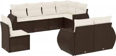 Image de vidaXL Ensemble de jardin canapé 8 pièces avec coussins Marron Poly rotin