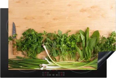 Produktbild von KitchenYeah© Herdabdeckplatte -Gemüse und -Kräuter , 81x52cm, Küche Deko, Glaskeramikkochfeld Herdabdeckung, Abdeckplatte fùr Kochfeld