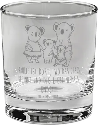 Produktbild von Mr. & Mrs. Panda Tumbler Koala Familie - Transparent - Geschenk, Mama, Cocktailglas, Glas für Gin, Longdrinkglas, Papa, Family, Bruder, gravur, Kinder