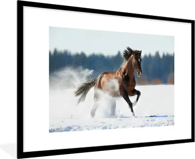 Produktbild von MuchoWow® MuchoWow® Gerahmtes Poster Pferd - Schnee - Winter 90x60 cm - Poster mit zchwarzem Bilderrahmen - Wanddekoration - Fotos