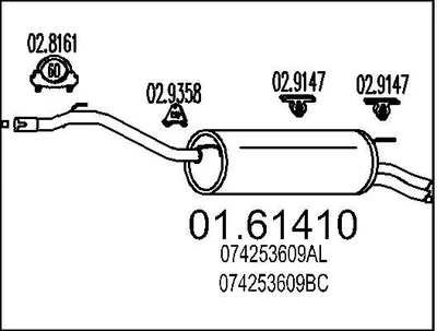 Produktbild von MTS 01.61410 Endschalldämpfer für VW Transporter IV Bus (70B, 70C, 7DB, 7DK, 70J, 70K, 7DC, 7DJ) Auspuff