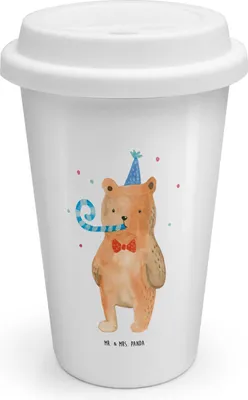 Produktbild von Mr. & Mrs. Panda Thermobecher To Go Bär Geburtstag - Weiß - Geschenk, Glückwunsch, Happy Birthday, Kaffeebecher, Coffee Becher, Alles Gute, Isolierbecher, Mehrwegbecher
