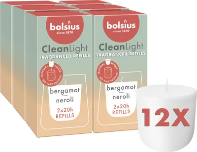 Produktbild von Bolsius Set aus 12 Nachfüllungen Duftkerzen, bergamotte und neroli