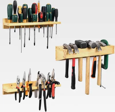 Produktbild von Wandregal für Werkzeuge 3-Teiliges Wandhalterung Hammerständer aus Massivholz Werkzeughalter Wand Aufbewahrung für Werkstatt und Garage