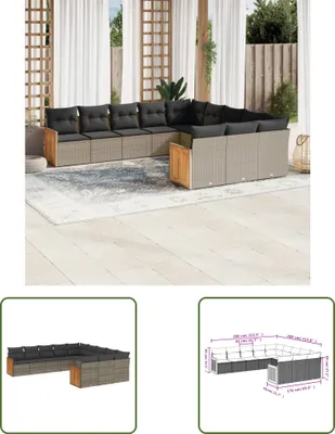 Produktbild von The Living Store 11-tlg. Garten-Sofagarnitur mit Kissen Grau Poly Rattan
