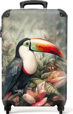 Obrázek produktu pro NoBoringSuitcases.com® Kufr Příruční zavazadlo Kufr na kolečkách Malý cestovní kufr na 4 kolečkách - Toucan - Birds - Flowers - Plants - Tropical - Cabin Size < 55x40x23 cm & 55x40x20 cm - Foto kufr - Cabin suitcase - Board luggagePříruční zavazadlo Kufr 55x35x20 cm, 36L,