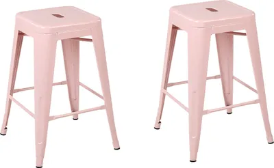 Produktbild von BELIANI Trendy Barhocker 2er Set Rosa Metall 60 cm Industrielles Modernes Design